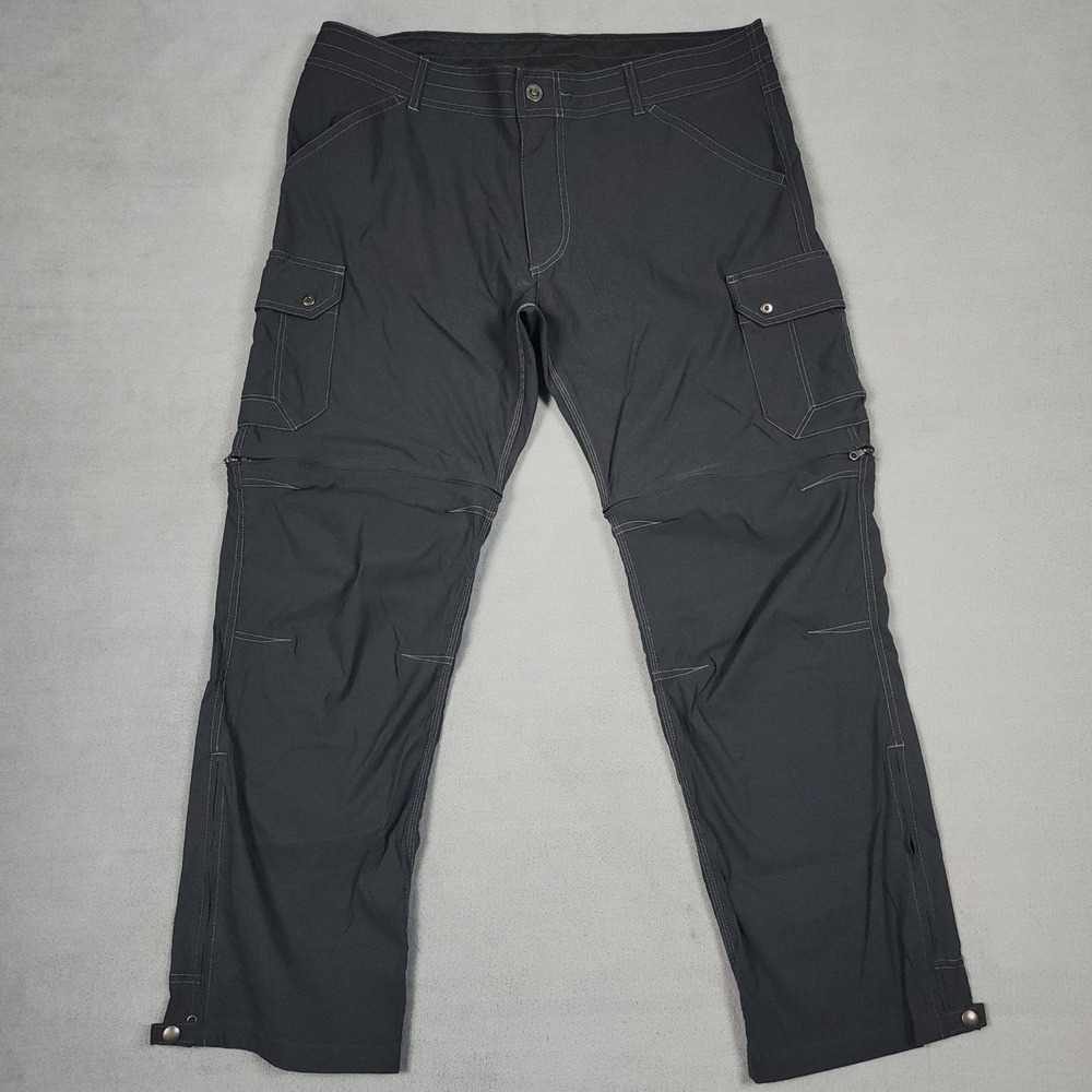 Kuhl Renegade Convertible Pants Mens 38x30 Black Hiking Cargo Zip Off